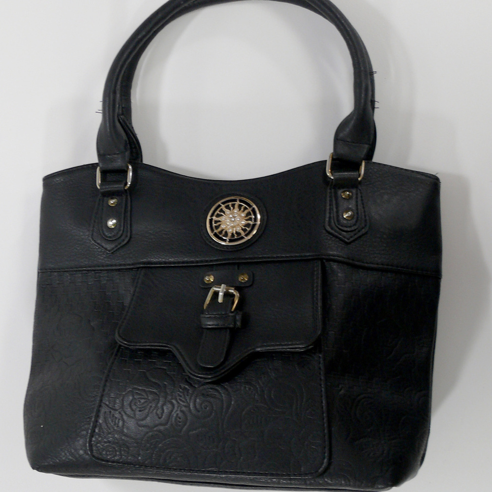 ANNE KLEIN AK WESTERN ROSE TOTE SATCHEL. bag faux leather flap front pocket